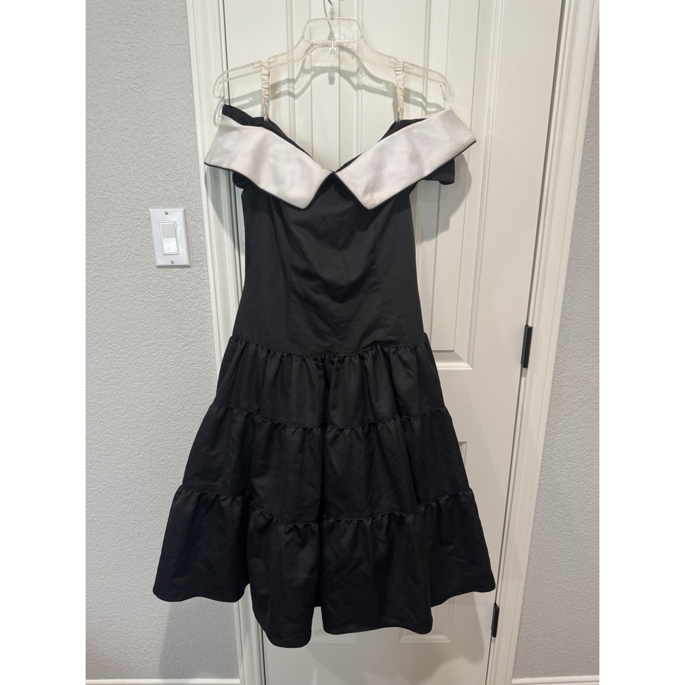 50s Dress Party Medium FLAW Black White Rockabilly Crinoline Swing Dance VTG